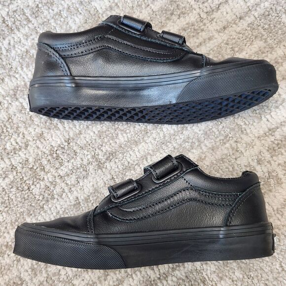 Vans Old Skool Classic Tumbler black leather hook loop shoes size 2 youth - Picture 6 of 10